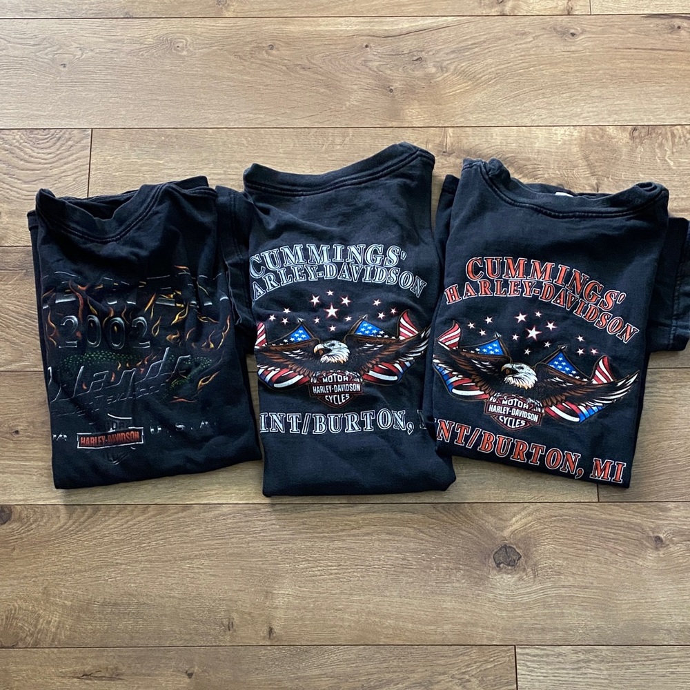 Harley-Davidson Black T-Shirts with Patriotic Graphics bundle of 3
